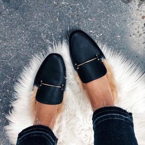 Black Fur Lined Mules